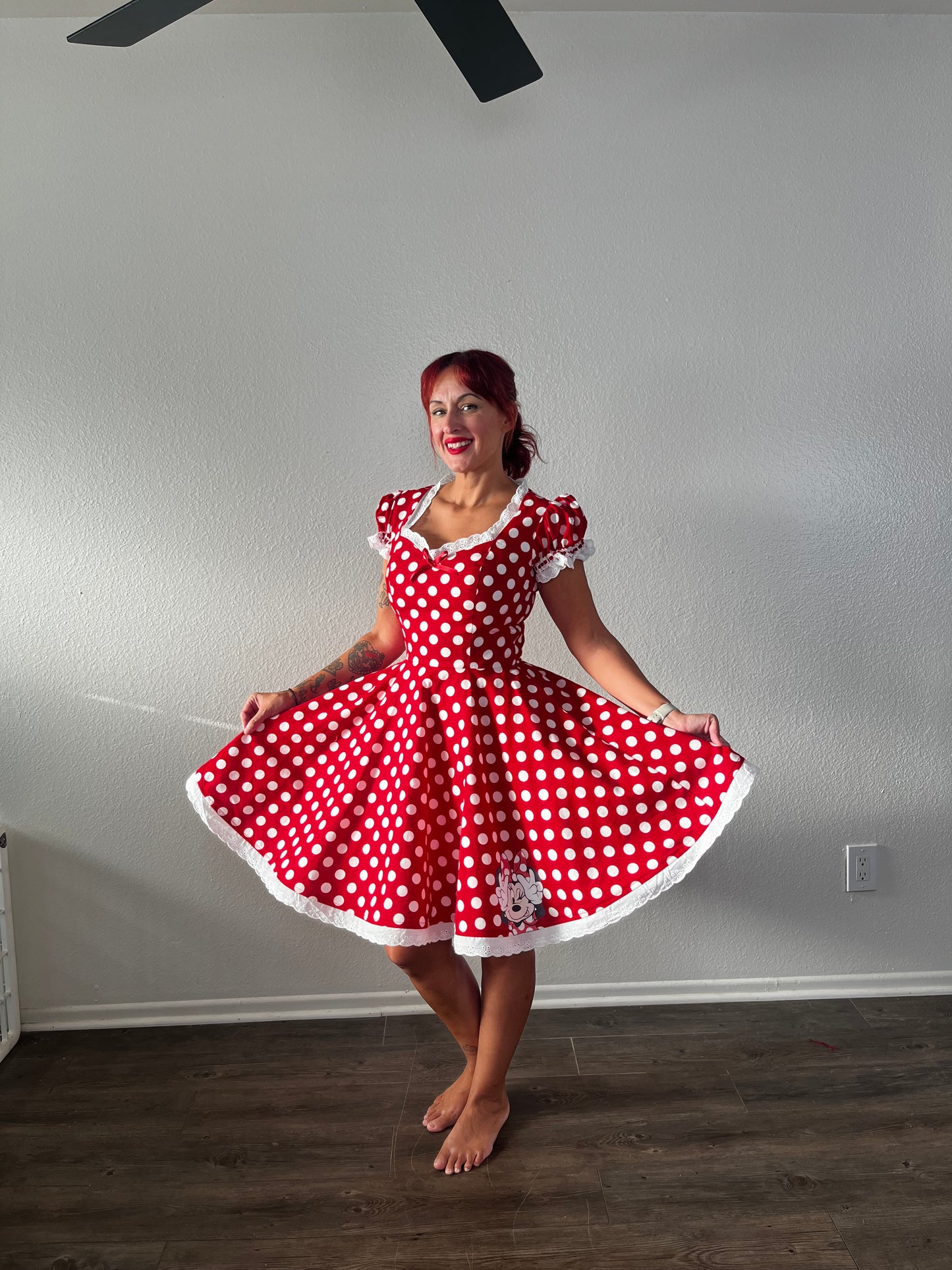 Dot Minnie Polka Dot Puff Sleeve Dress