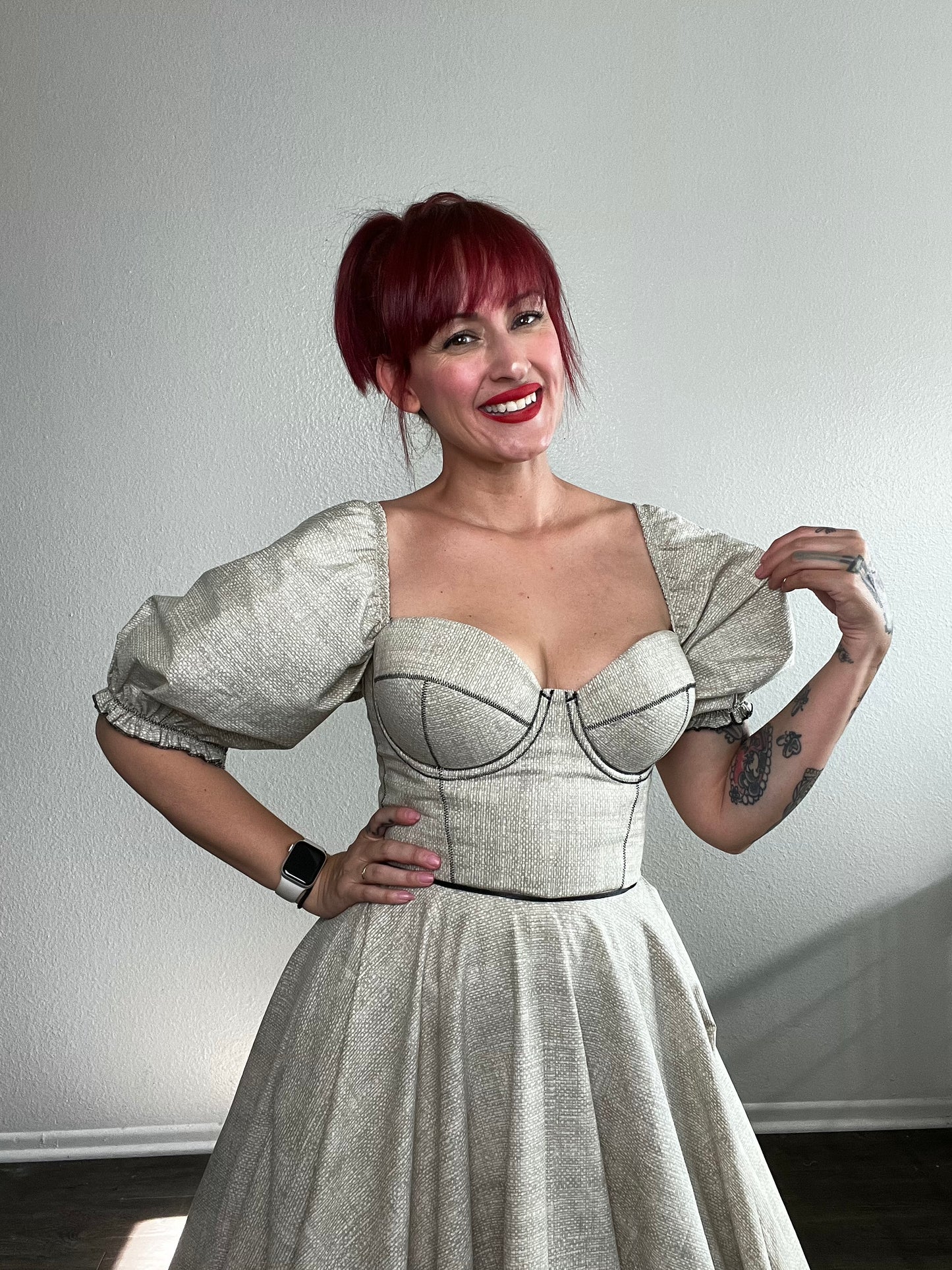 Green Corseted Feedsack Insect Dress