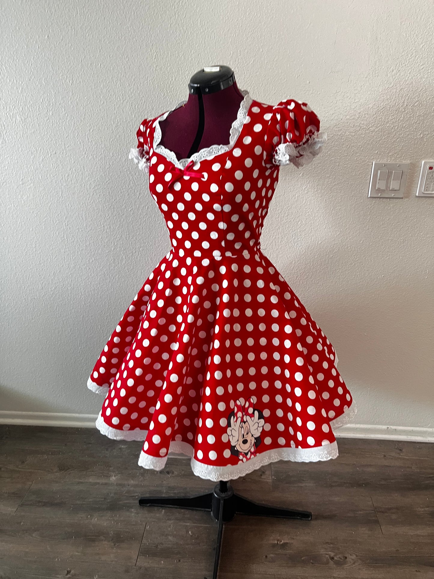Dot Minnie Polka Dot Puff Sleeve Dress