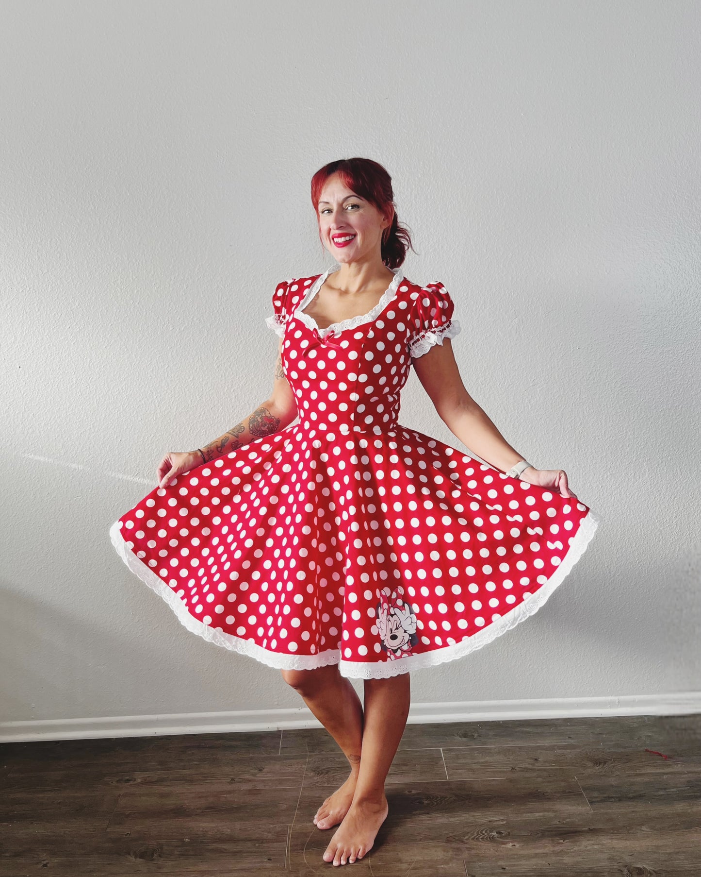 Dot Minnie Polka Dot Puff Sleeve Dress