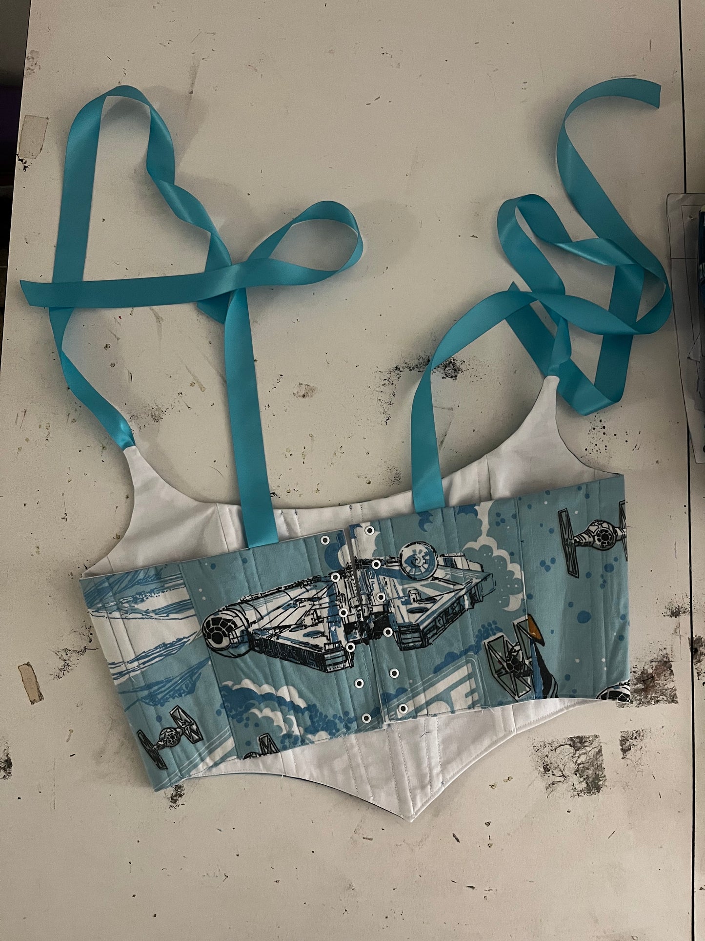 Blue Upcycled Empire Strikes Back Corset Top