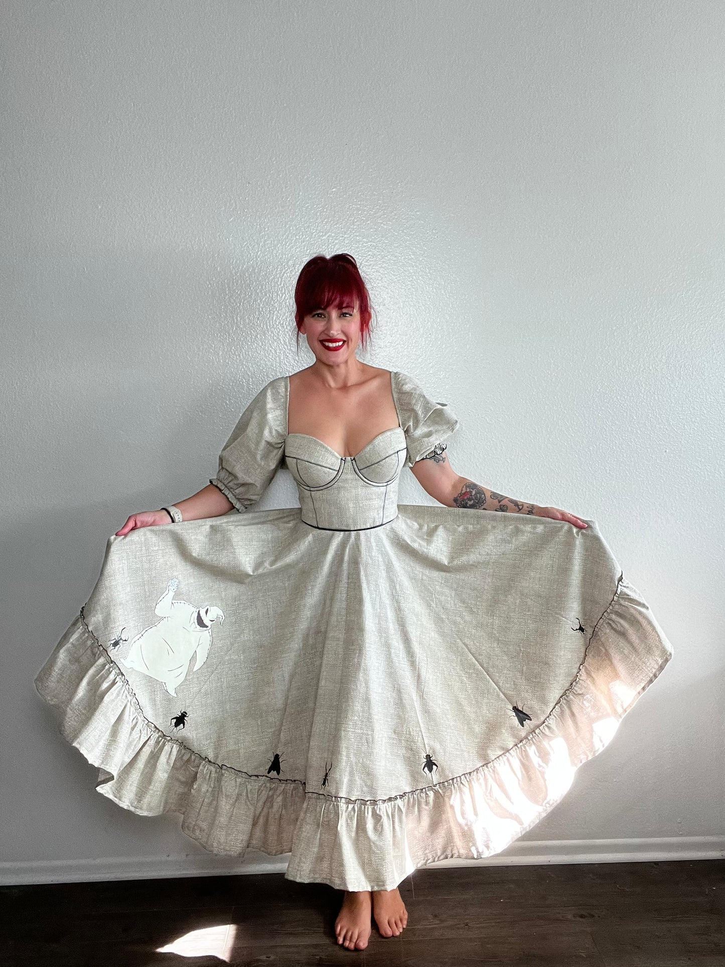 Green Corseted Feedsack Insect Dress