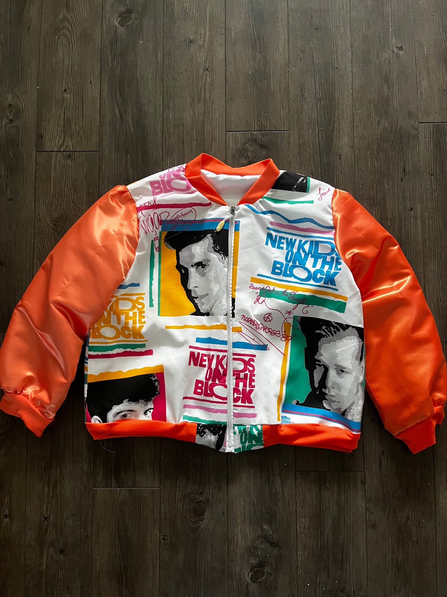 NKOTB Upcycled orange Bomber Donnie Jacket