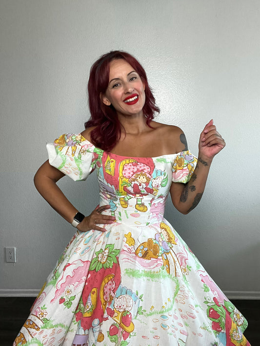 Upcycled Strawberry Shortcake Bedsheet Dress