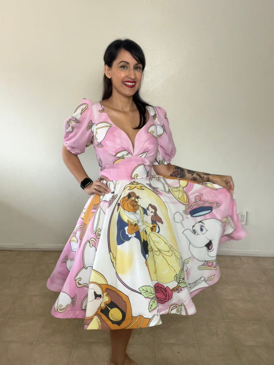 Pink Beast and Beauty Upcycled Bedsheet Dress